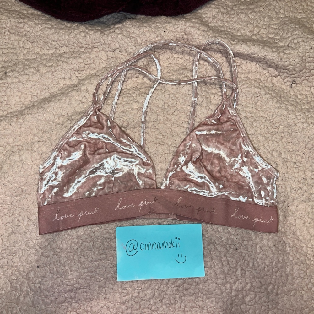 PINK - Pink Velvet Bralette - L